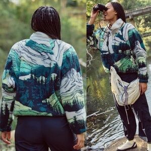 Free People New Hot The Slopes Fleece Jacket in Cypress Combo